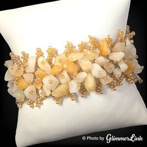 Boho Mixed Gemstone Chip & Seed Bead Cluster Bracelet Beaded Toggle 6.5 Inch